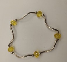 Silver Toned Girls Bracelet Yellow Beads - £3.15 GBP