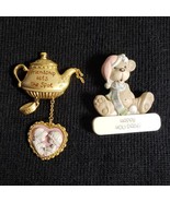 Precious Moments Gold Lapel Pin Tea Pot Friendship Cameo +1989 Happy Hol... - £12.28 GBP