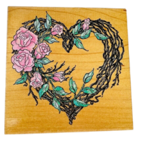 Vintage Stampendous Large Rose Heart Grape Vine Wreath Rubber Stamp Flowers W001 - £15.94 GBP