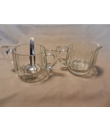Clear Cut Glass Creamer &amp; Sugar Set with Spoon, Ribbed Design with Handles - £35.58 GBP
