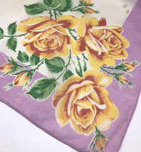 Vtg 1950s Hanky Handkerchief Purple Peach Cabbage Roses GORGEOUS Romantic  - £17.07 GBP