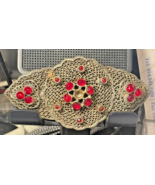 GORGEOUS Art Deco Large Filigree Brooch, Glass Stones - $54.56