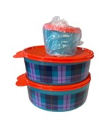 New Tupperware Pretty in Plaid 3-Piece Lunch Snack Set w Lids/Seals 3673... - $17.64