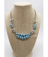 Vtg silver tone sky blue cabochons princess length necklace rhinestone a... - $463.92 MXN
