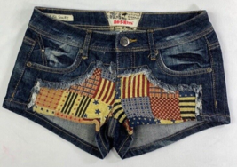 Hot Kiss Shorts Women Low Rise Cici American Flag Patchwork Blue Denim Size 1 - £7.81 GBP