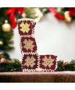 Handmade 13&quot; Crocheted Granny Square Christmas Stocking - Red, White and... - £10.79 GBP