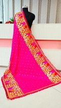 Bridal Pink Dupatta Silk Chiffon with heavy embroidery &amp; mirror India Chunni BD6 - £28.09 GBP