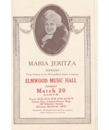 MARIA JERITZA AT ELMWOOD MUSIC HALL PROGRAM TUESDAY MARCH 20 1949 - £8.48 GBP