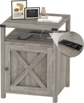 Farmhouse Nightstand with Charging Station, Rustic End Table Bedroom with - £110.30 GBP