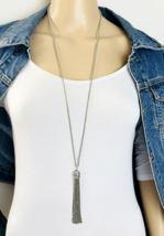 Silver Tone Pebbled Tassel Chain Long Necklace - £13.96 GBP