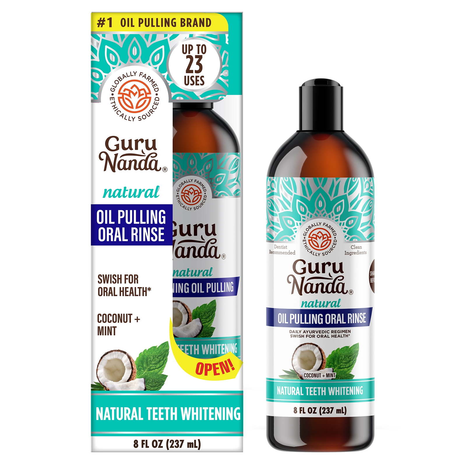 GuruNanda Whitening Cocomint Oil Pulling with Essential Oils & Vitamins - 8 oz