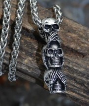 Gothic Skull Necklace - see no evil - hear no evil - speak no evil - £10.05 GBP