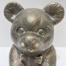 Vintage Silver Plated Metal Teddy Bear Bank Etched No Bottom 5 inches - £15.26 GBP
