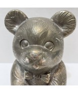 Vintage Silver Plated Metal Teddy Bear Bank Etched No Bottom 5 inches - £15.26 GBP