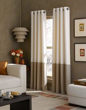 Curtainworks Kendall Color Block Grommet Curtain Panel, 84-Inch, Ivory/Tan. - £31.40 GBP