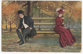 Vintage Postcard Couple on Park Bench A Frosty Morning Autumn Early 1900&#39;s - £6.18 GBP