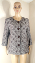 JM Collection Brown Floral  100% Linen Career Jacket Top Womens Size 16 - £32.16 GBP