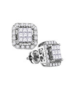 14k White Gold Princess Diamond Square Frame Cluster Stud Earrings 1.00 ... - £1,068.24 GBP