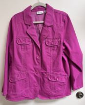 D&amp;Co Women&#39;s Fuchsia Denim Coat Jacket SZ 1X Button Front Patch Pockets ... - $28.22