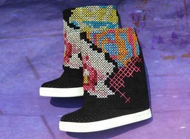 real photo fashion hand-embroidered middle boots women Cross stitch 8CM inner he - £169.70 GBP