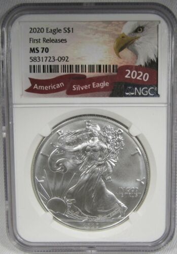 Primary image for 2020 American Silver Eagle NGC MS70 1st Release Bald Eagle Label Coin AK782