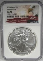 2020 American Silver Eagle NGC MS70 1st Release Bald Eagle Label Coin AK782 - $96.66