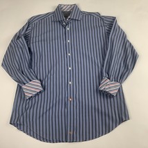 Thomas Dean Mens Shirt Large Blue Striped Long Sleeve Button Flip Cuff Dress - £13.37 GBP