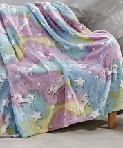 Unicorn and Stars Colorful Glow-In-The-Dark Print Minky Fleece Blanket 5... - $393.53 MXN