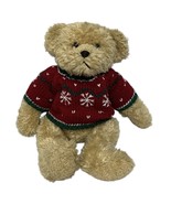 Vtg Yang Jee Plush Tan Teddy Bear Red Snowflake Sweater Holiday 15&quot; - $271.31 MXN