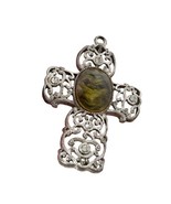 Vintage Religious Silver Tone Costume Jewelry Cross Pendant w/Stones - €19,06 EUR