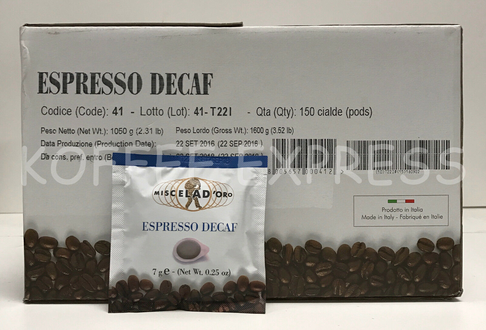 Miscela D&#39;Oro Single Decaf - 150 Espresso Pods cappuccino - $64.00