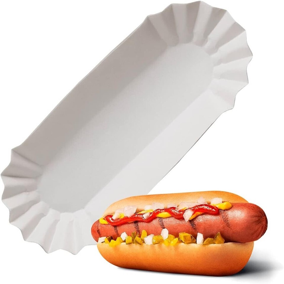 Hotdog Serving Tray for Food Serving - 50Pcs White Hot Dog 7.5&quot;L x 3&quot;W x... - $14.85