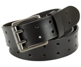 MEN GENUINE LEATHER 2 Hole Black Casual Belt with Heavy Silver Buckle - £10.64 GBP+