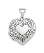 Silver Rhod-plated Scroll Border Reversible 15mm Heart Locket QLS808 - $93.13 CAD