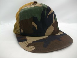 Blank Plain Camo Hat Vintage Broken Snapback Camouflage Trucker Cap Made USA - £8.03 GBP