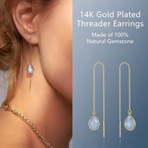 Labradorite Moonstone Gemstone Threader Earring 14k Gold Plated - £23.48 GBP