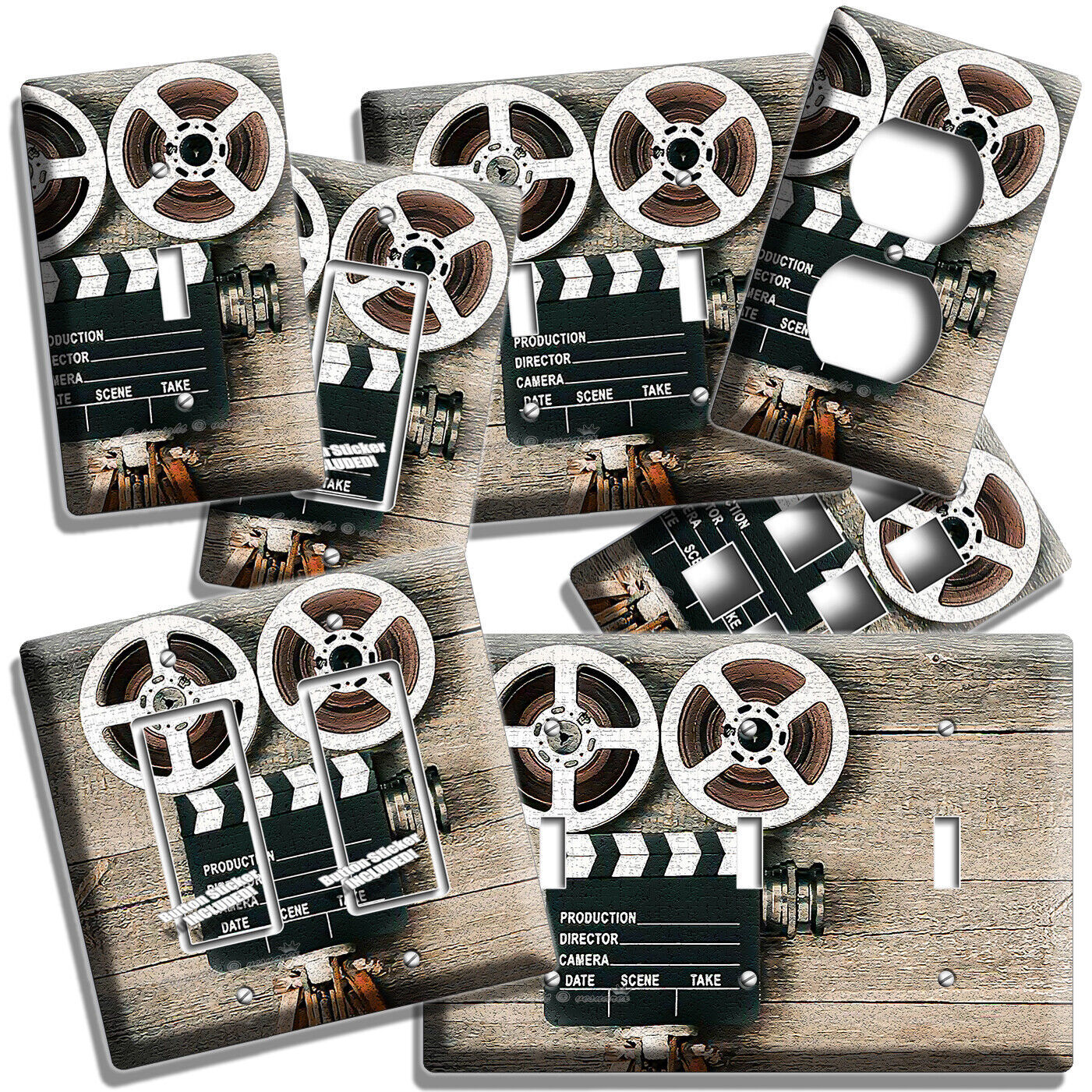 VINTAGE MOVIE STUDIO CLAPPER FILM REEL CAMERA LIGHT SWITCH OUTLET PLATE ... - $16.19+