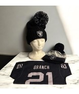 Lot Of Las Vegas Raiders NFL 2 Pom Knit Beanies + Cliff Branch 21 Towel - $28.21