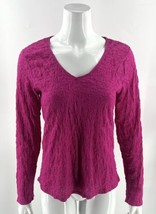 Jaclyn Smith Top Size Medium Fuchsia Pink Crinkle Texture V Neck Womens NEW - £7.79 GBP
