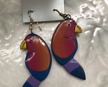 HAND CARVED WOODEN PARROT pink blue Earrings  MADE IN THE PHILIPPINES - £14.35 GBP