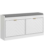 HOMCOM White Entryway Shoe Bench w/ Cushion &amp; Flip Drawers, 8-Pair - $170.99