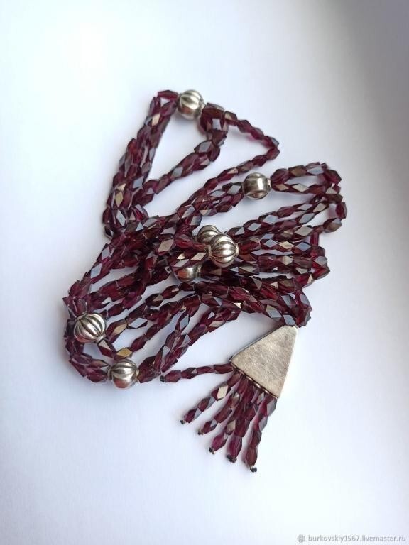 Rhodolite Garnet Beads Necklace Silver 99g - $900.90