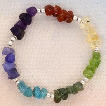 Chakra bracelet gemstone rainbow chips and silver - amethyst, lapiz lazuli, citr - £8.63 GBP