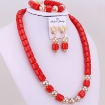 Dudo Store African Coral Beads Jewelry Set Imitation Coral Nigeria Wedding Neckl - £42.57 GBP