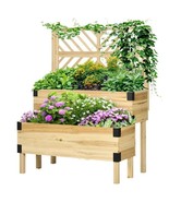 2 Tier Self Draining Natural Wood Raised Garden Bed Planter Box with Tre... - $5,037.79 MXN