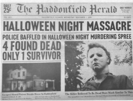 1978 Halloween Michael Myers Haddonfield Herald Night Massacre Mini Poster  - £2.57 GBP