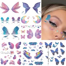 Butterfly Temporary Tattoo Stickers Glitter Face Tattoos for Women Girls Kids Bu - £19.82 GBP