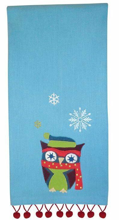 Embroidered Christmas Holiday Winter Owl Kitchen Towel or Guest Towel Split P - $12.00