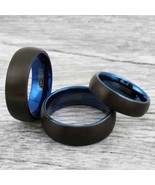 Brushed Black With Sapphire Blue Tungsten wedding band engagement ring - €37,82 EUR