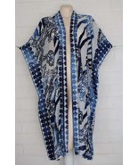 New NWT Chico&#39;s S/M Calm Blue Knit Filigree Burnout Goddess Long Ruana J... - $41.09 CAD